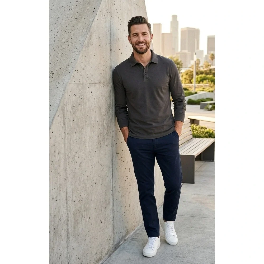 Banana Republic Luxe Touch Performance Long Sleeve Polo Shirt Green Mens Medium